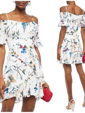 New Maje Rhina Cold Shoulder Floral Ruffle Summer Dress NWT XS/S